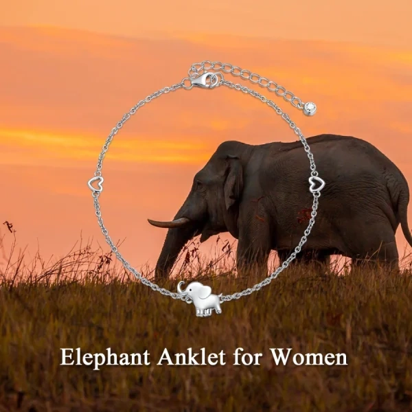 Sterling Silver Elephant Adjustable Anklet Bracelet-2