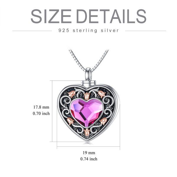 Sterling Silver Oxidized Heart Urn Necklaces With Purple Crystal-1