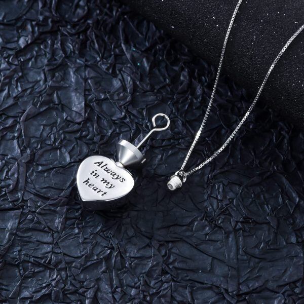 Sterling Silver Oxidized Heart Urn Necklaces With Purple Crystal-3