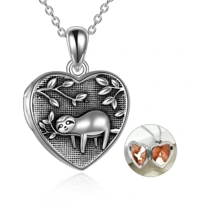 Sterling Silver Personalized Sloth Locket Necklace-0