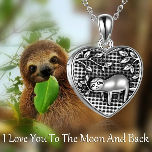 Sterling Silver Personalized Sloth Locket Necklace-2