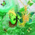 wholesale 14K Gold Green Enamel Butterfly Pendant Necklaces for Women - Gifts for Her-0-2