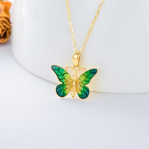 14K Solid Gold Butterfly Pendant Necklaces-4