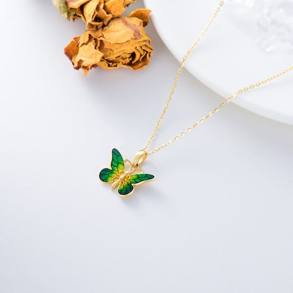 14K Solid Gold Butterfly Pendant Necklaces-5