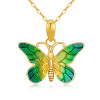 wholesale 14K Gold Green Enamel Butterfly Pendant Necklaces for Women - Gifts for Her- Gold Plated