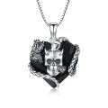 wholesale 925 Sterling Silver & Black Glass Heart with Skull and Snake Pendant Necklace for Men/Women-0-0