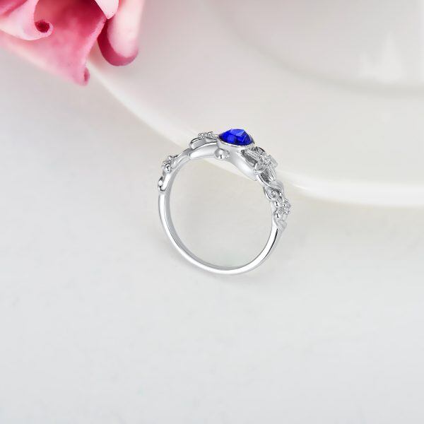 Sterling Silver Sea Turtle Stacking Rings With Blue Crystal-5