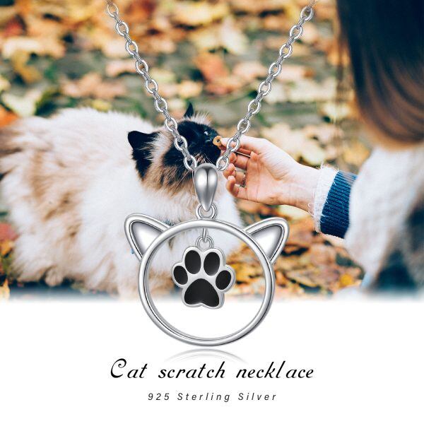 Sterling Silver Cat Pendant Necklaces With Black Paw-2