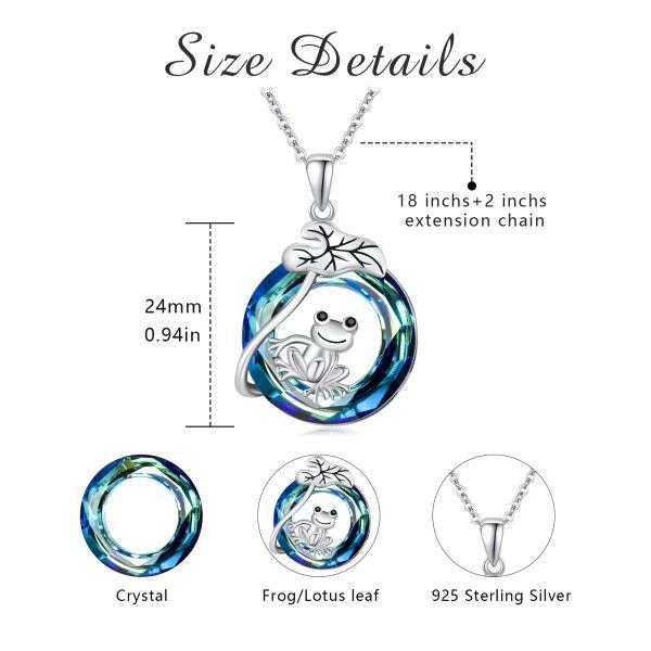 Sterling Silver Frog Lotus Leaf Pendant Necklaces With Circle Crystal-1