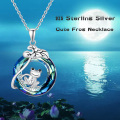 wholesale 925 Sterling Silver Blue Crystal Frog on Lily Pad Pendant Necklace - Adorable Animal Charm s for Her-0-2