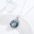 wholesale 925 Sterling Silver Blue Crystal Frog on Lily Pad Pendant Necklace - Adorable Animal Charm s for Her-0-3