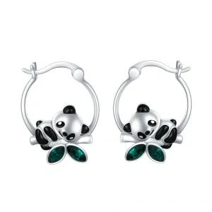 Sterling Silver Panda Hoop Earrings-0