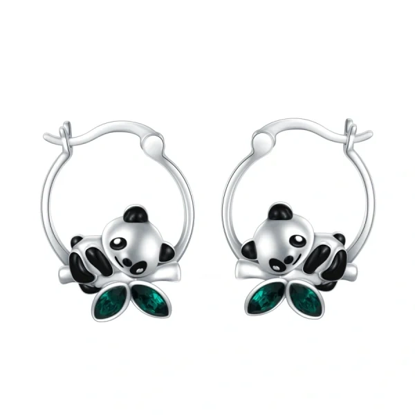 Sterling Silver Panda Hoop Earrings-0