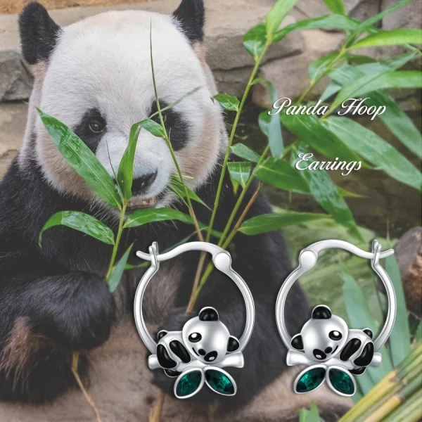 Sterling Silver Panda Hoop Earrings-2