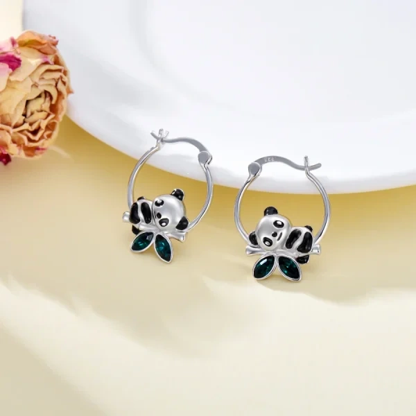 Sterling Silver Panda Hoop Earrings-4