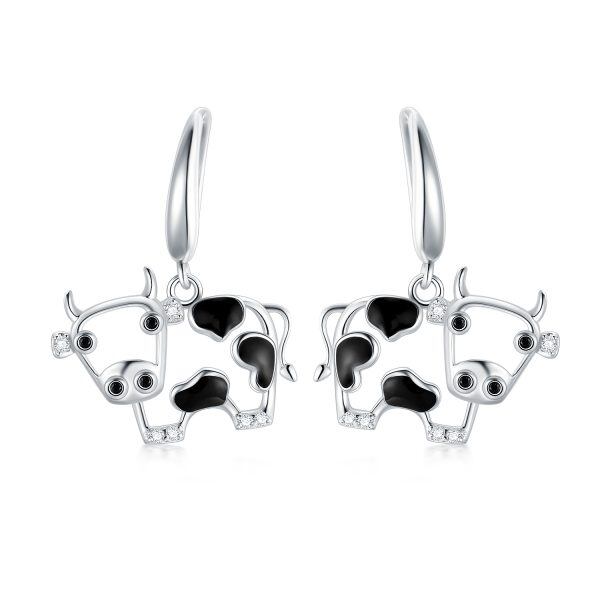 Sterling Silver Cow Drop Earrings-0