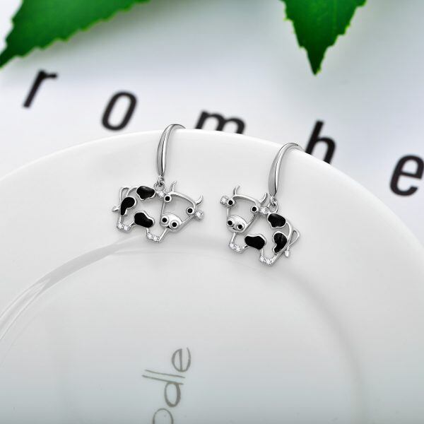 Sterling Silver Cow Drop Earrings-4