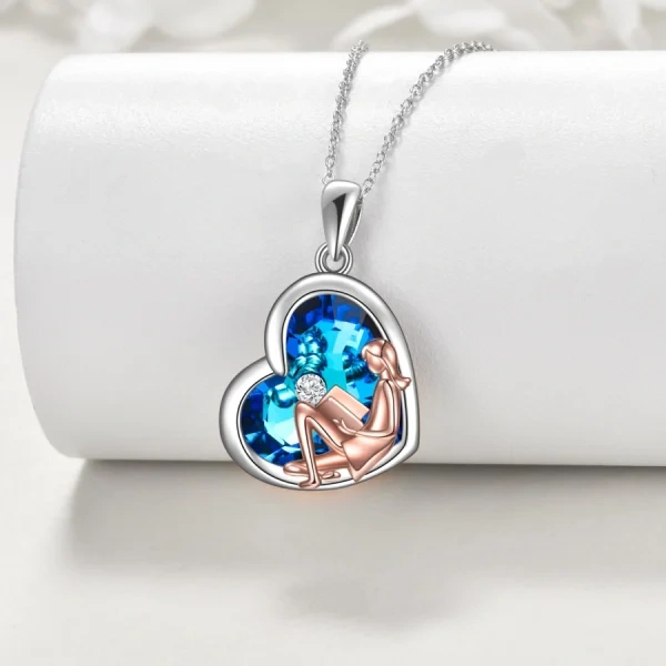 Sterling Silver Heart Crystal Pendant Necklaces For Bookworm-4