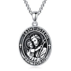 Sterling Silver St Joseph Medal Pendant Necklaces With Stainless Steel Chain-0