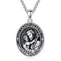 wholesale 925 Sterling Silver Saint Joseph Medal Prayer Pendant with Cross and Child Design on Oval Shape Necklace in Gift Box (24 + 3)-0-0