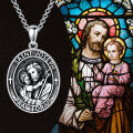 wholesale 925 Sterling Silver Saint Joseph Medal Prayer Pendant with Cross and Child Design on Oval Shape Necklace in Gift Box (24 + 3)-0-2