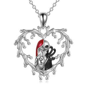 Sterling Silver Gohtic Jack And Sally Heart Pendant Necklace-0