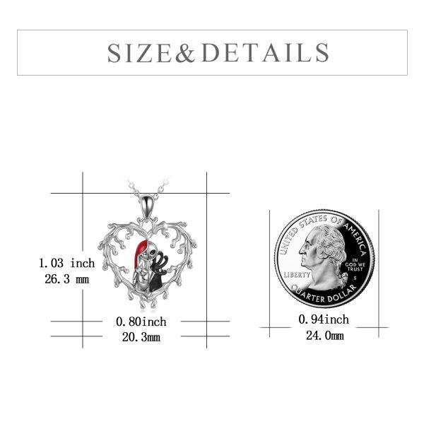 Sterling Silver Gohtic Jack And Sally Heart Pendant Necklace-1