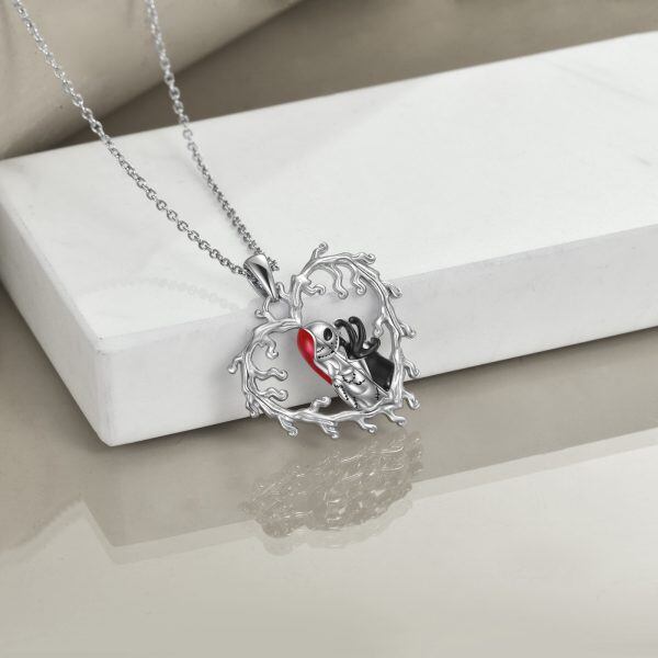 Sterling Silver Gohtic Jack And Sally Heart Pendant Necklace-5