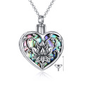 wholesale 925 Sterling Silver Heart Shaped Abalone Shell Memorial Keepsake Pendant with Funnel and Spoon Set - For Ashes or Hair Storage (Lotus Design)-0-0