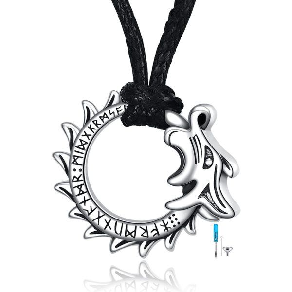 Sterling Silver Dragon Urn Necklace With Leather Cord-0