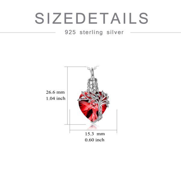 Sterling Silver Tree of Life Urn Necklace With Red Crystal-1