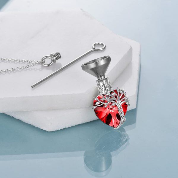 Sterling Silver Tree of Life Urn Necklace With Red Crystal-3