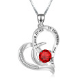 wholesale 925 Sterling Silver Red Crystal Love You To the Moon and Back Heart Pendant Necklace-0-0