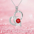 wholesale 925 Sterling Silver Red Crystal Love You To the Moon and Back Heart Pendant Necklace-0-2