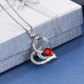 wholesale 925 Sterling Silver Red Crystal Love You To the Moon and Back Heart Pendant Necklace-0-3
