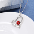 wholesale 925 Sterling Silver Red Crystal Love You To the Moon and Back Heart Pendant Necklace-0-4