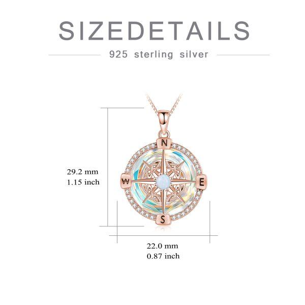 Sterling Silver Compass Pendant Necklace With Crystal Circle-1