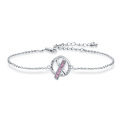 wholesale 925 Sterling Silver Pink Crystal Ribbon Breast Cancer Awareness Charm Bracelet for Women-0-0