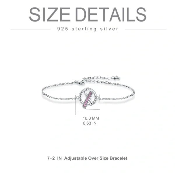 Sterling Silver Cancer Awareness Pink Crystal Ribbon Bracelet-1