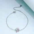wholesale 925 Sterling Silver Pink Crystal Ribbon Breast Cancer Awareness Charm Bracelet for Women-0-3