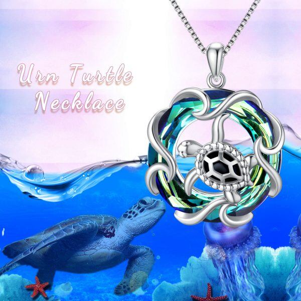 Sterling Silver Turtle Necklace With Crystal-2