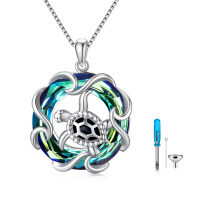 wholesale 925 Sterling Silver Turtle Urn Necklace with Rainbow Crystal and Skull Charm for Pet or Human Ashes Keepsake  48 Chain Included- Rhodium Plated