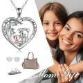 wholesale 925 Sterling Silver Metal Cubic Zirconia Elephant & Heart Pendant Necklaces for Mom and Daughter Jewelry Set-0-2