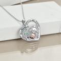 wholesale 925 Sterling Silver Metal Cubic Zirconia Elephant & Heart Pendant Necklaces for Mom and Daughter Jewelry Set-0-4
