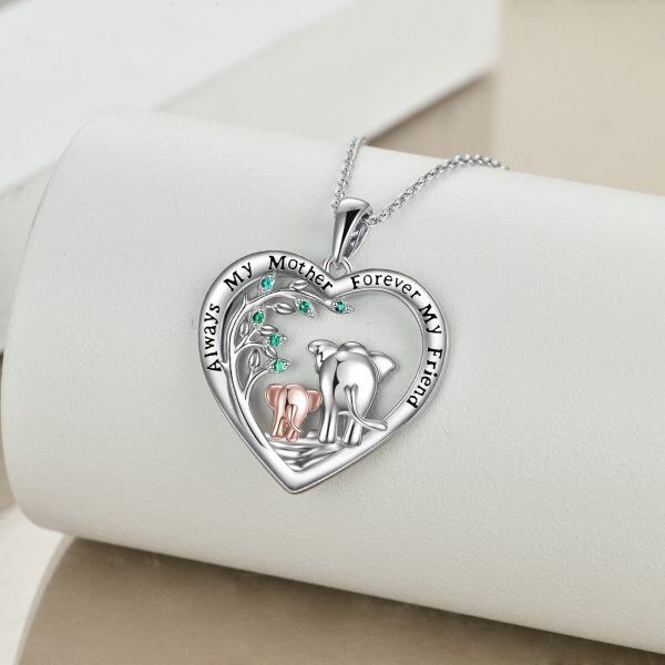 Sterling Silver Elephant Heart Pendant Necklace-5