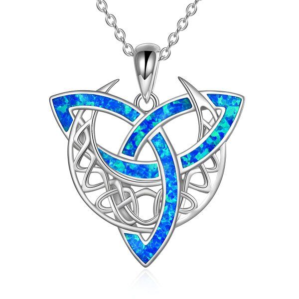 Sterling Silver Opal Irish Celtic Knot Moon Pendant Necklace-0