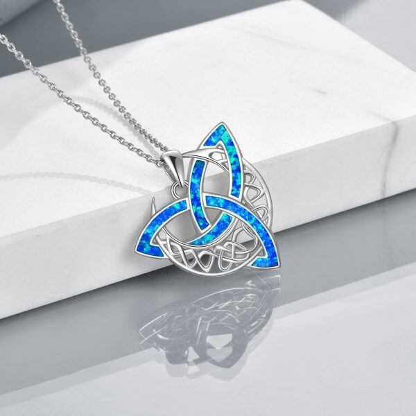 Sterling Silver Opal Irish Celtic Knot Moon Pendant Necklace-4