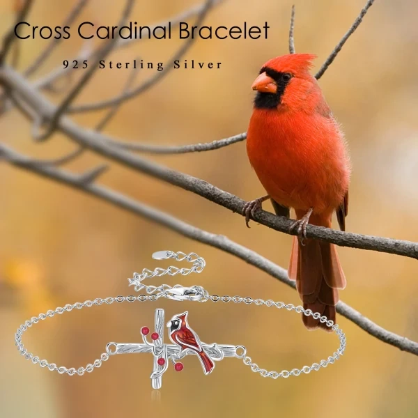 Sterling Silver Enamel Cardinal & Cross Chain Bracelets-2