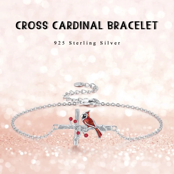 Sterling Silver Enamel Cardinal & Cross Chain Bracelets-3