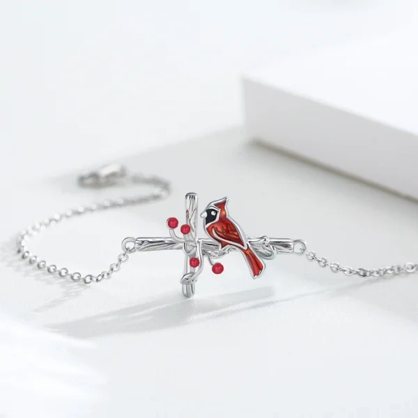 Sterling Silver Enamel Cardinal & Cross Chain Bracelets-4